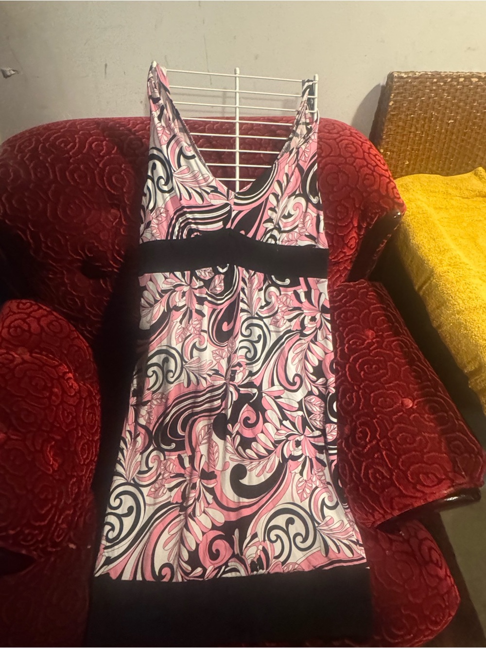 Allison Taylor Pink Black Swirl-Print Sleeveless Casual Dress